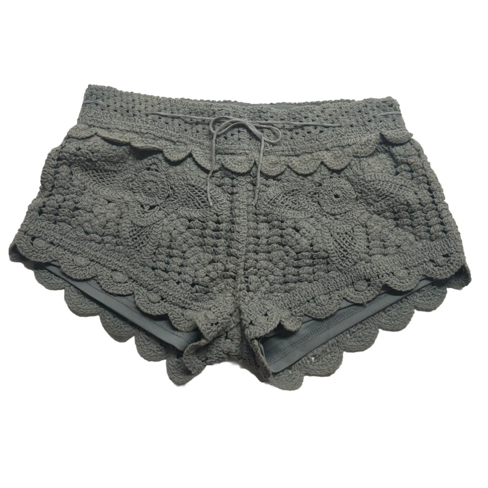 Revolve Surf Gypsy  Woman’s Crochet Swim Shorts Medium Olive/Gray Cotton Lined